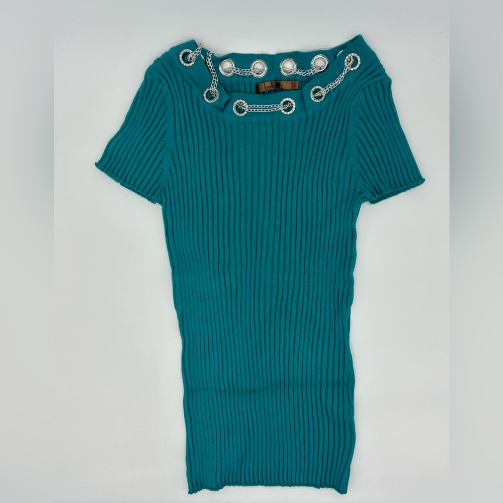 Belldini  Green Boat Neck Rhinestone Medium Shirt